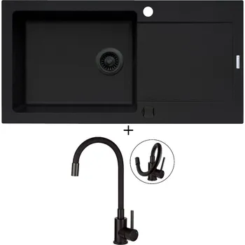 Granitový dřez SET Pyramis MIDO (100x50) 1B 1D černá edice + Deante NEO LUNO BOC N72M černá matná