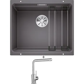 Granitový dřez Dřez pod desku SET Blanco ETAGON 500-U šedá skála 522228 + Blanco MILA chrom 519414