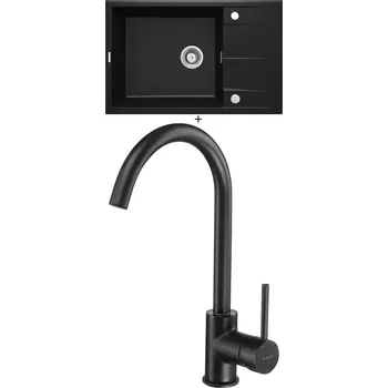 Granitový dřez Granitový dřez SET Deante ERIDAN ZQE N11B černá matná + Deante MILIN B62M černá matná