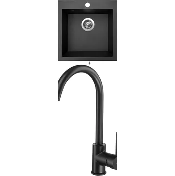 Granitový dřez Granitový dřez SET Sinks VIVA 455 metalblack + Deante MILIN B62M černá matná