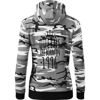 Dámská mikina Queens are born in 1996 - Dámská mikina trendy zipper s kapucí - L ( Šedý maskáč )