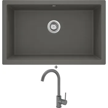Granitový dřez Granitový dřez SET Deante CORDA ZQA T10D tmavě šedá + Deante NEMEZJA BEN T62M tmavě šedá
