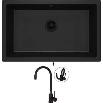 Granitový dřez Granitový dřez SET Deante CORDA ZQA N10D černá edice + Deante NEO LUNO BOC N72M černá matná