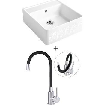 Keramický dřez Keramický dřez SET Villeroy &amp; Boch Single 595 White Pearl keramika bílá + Deante NEO LUNO BOC B720 nerez