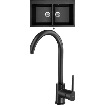 Granitový dřez Granitový dřez SET Sinks AMANDA 860 DUO metalblack + Deante MILIN B62M černá matná