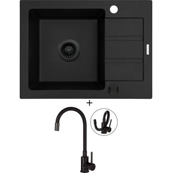Granitový dřez Granitový dřez SET Pyramis ATHENA (62x44) 1B 1D černá edice + Deante NEO LUNO BOC N72M černá matná