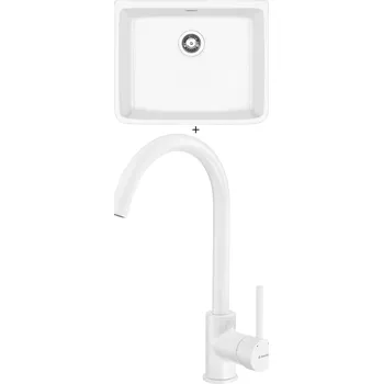 Granitový dřez Keramický dřez SET Deante SABOR ZCB 610K keramika bílá + Deante MILIN W62M bílá