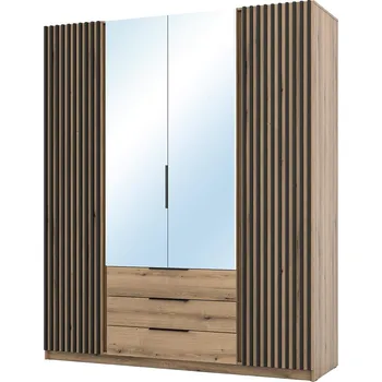 Šatní skříň Šatní skříň KAJA 2LAM 2LU 3S | 200 cm | se zrcadly | VYSOKÁ | evoke + černé lamely