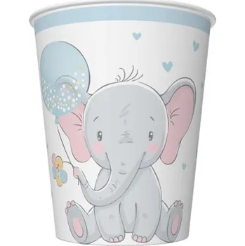 Jednorázové nádobí Kelímek papírový 250ml,8ks Slůně s modrým balónkem
