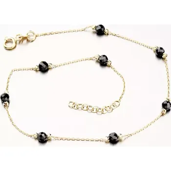 Náramek Dámský náramek žluté zlato 585 na nohu s černé krystaly kameny PKL14-025 délka 23 cm