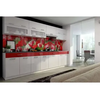 Kuchyňská linka Kuchyňská linka Karen 300 bílý lesk/červený pás - doprava zdarma - SLEVA 3% s kodem radost25