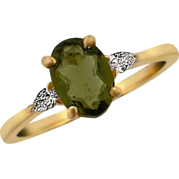 Prsten Luxusní Zlatý prsten s vltavínem a diamanty Velikost: 55