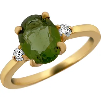 Prsten Luxusní zlatý prsten s vltavínem a diamanty 11679 Velikost: 53