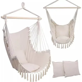 Zahradní nábytek Závěsné brazilské křeslo, houpací síť, houpačka, dva polštáře, do 120kg, barva béžová