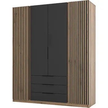 Šatní skříň Šatní skříň KAJA 2LAM 2F 3S | 200 cm | bez zrcadla | VYSOKÁ | evoke/černá + lamely