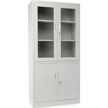 Policová skříň Univerzální kovová skříň s dělenými dveřmi, 90 x 40 x 185 cm, cylindrický zámek, světle šedá - ral 7035