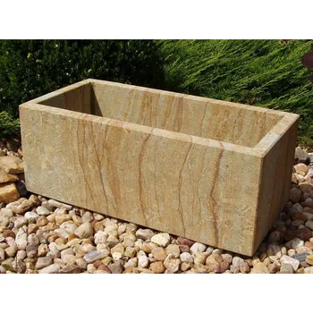 Zahradní dekorace ZahradniDekorace zahradní květináč délka 50cm, šířka 24cm, hloubka 19cm, 25kg, kamenný hladký z pískovce