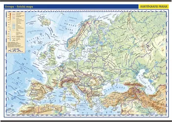 Evropa školní fyzická nástěnná mapa 136 x 96 cm 1:5 000 000 - Kartografie PRAHA (2019, s dřevěnými lištami)