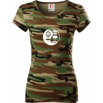 Dámské tričko Kytary jin jang - Dámské maskáčové triko - L ( Hnědý maskáč )