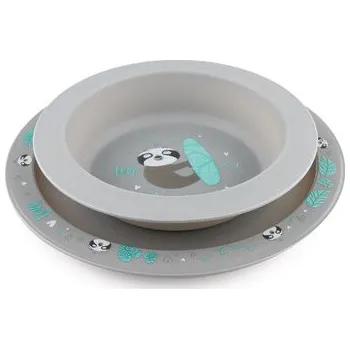 Hračka pro nejmenší Canpol babies Jídelní sada EXOTIC ANIMALS 2ks šedá