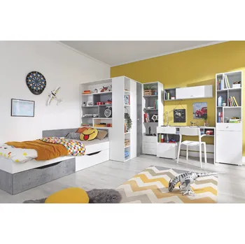 Dětský zahradní nábytek Meblar Dětský pokoj Sigma, System C, bílý lux/beton Zvolte osvětlení: bez osvětlení, Zvolte možnost matrace: Bez matrace