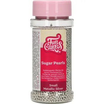 Jedlá dekorace na dort FunCakes Sugar Pearls - perly malé stříbrné - metalické 80 g