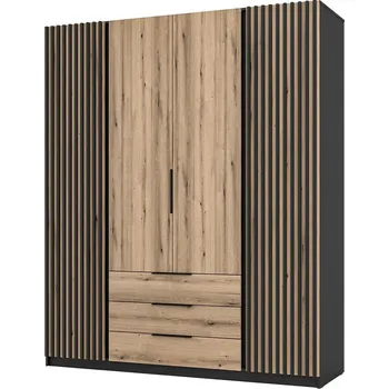 Šatní skříň Šatní skříň KAJA 2LAM 2F 3S | 200 cm | bez zrcadla | VYSOKÁ | černá/evoke + lamely
