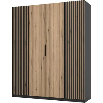 Šatní skříň Šatní skříň KAJA 2LAM 2F | 200 cm | bez zrcadla | VYSOKÁ | černá/evoke + lamely