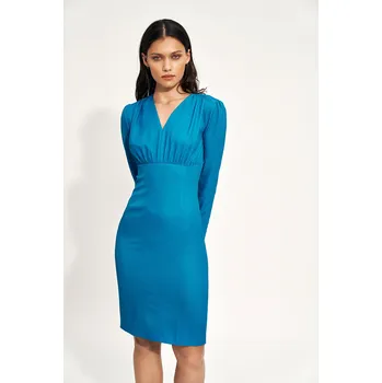 Dámské šaty Vypasované šaty s dlouhým rukávem NIFE Barva: Modrá, Velikost: L
