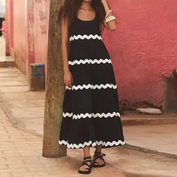 Dámské šaty Letní šaty s vlnitými detaily Barva: Černá, Velikost: XL