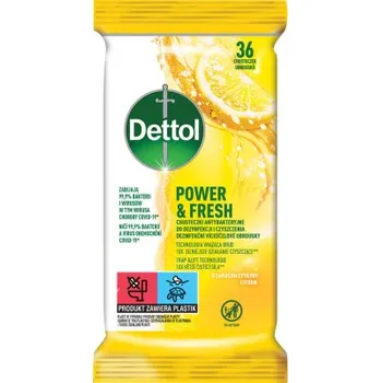 Univerzální čisticí prostředek Dettol Power & Fresh dezinfekční víceúčelové ubrousky citron 36 ks