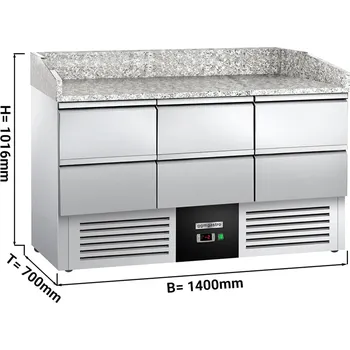 Lednice G.Gastro Chladicí stůl na pizzu PREMIUM - 1,4 x 0,7 m - se 6 šuplíky 1/2