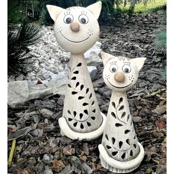 Zahradní dekorace Keramická kočička s větvičkou 32 cm