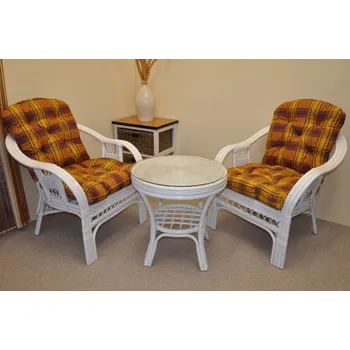 Zahradní sestava Ratanová sedací souprava Rio De Janeiro 2+1 bílá polstry okrová kostka
