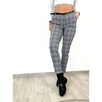 Sváteční kárované kalhoty s páskem, VELIKOST L