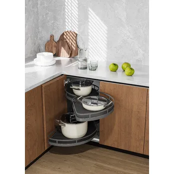 Nábytkové kování Cemux Corner Style rohové police s tlumením 1000 mm antracit dno pravé