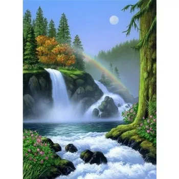 Diamantové malování Diamantové malování/Huacan - Vodopád s duhou