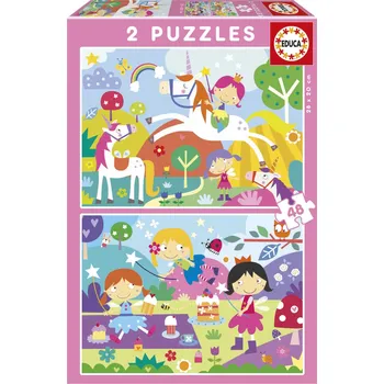 EDUCA Puzzle Jednorožci a Víly 2x48 dílků