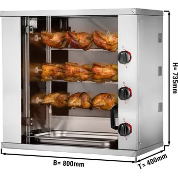 Kuchyňský gril G.Gastro Mini gril na kuřata - elektrický - se 3 rožni pro 9 kuřat