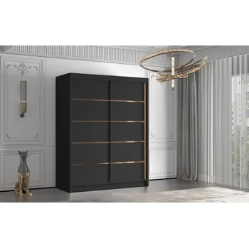 Šatní skříň Šatní skříň s posuvnými dveřmi HJUBERT IV bez zrcadla, černá + vyzvednutí ZDARMA