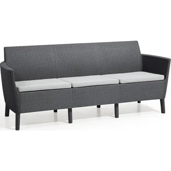 Zahradní lavice Venkovní plastová lavička pro 3 osoby, umělý ratan, vč. polstrů, grafit, 187 cm