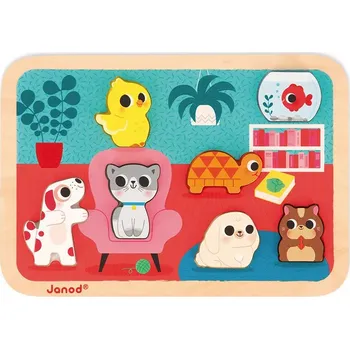 Dřevěná hračka Dřevěné vkládací puzzle 3D - Domácí mazlíčci