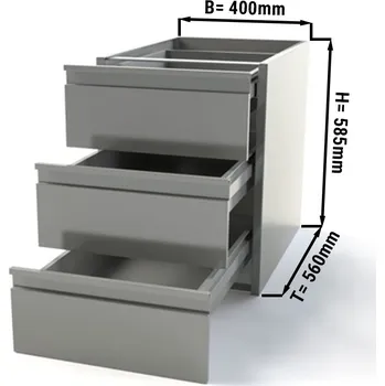 Kuchyňská skříňka G.Gastro Zásuvkový stůl PREMIUM - 0,4 m - se 3 šuplíky - Podstavný modul pro pracovní stoly 600 hluboký