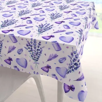 ubrus Dekorační čtvercový ubrus PML-055 Levandule a srdce na bílém 70x70 cm