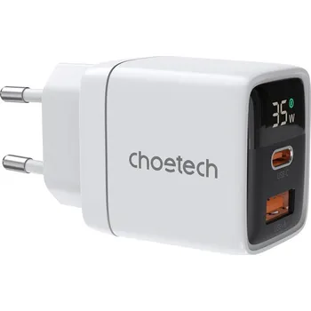 Choetech PD6052 nabíječka GaN / USB-C + USB-A / 35W / LED displej / bílá