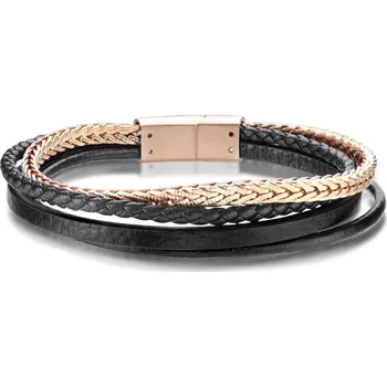 Náramek Kožený náramek černo-zlatý, délka 21,5 cm