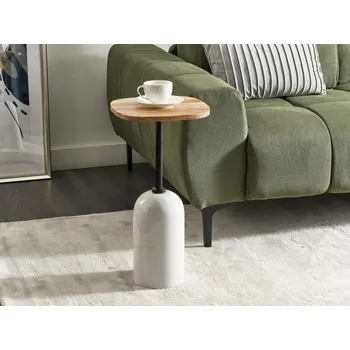 Zahradní stůl Střední stůl světlé dřevo s bílou deskou akáciové dřevo kovová podnož mramorový efekt obývací stůl kulatý stůl moderní styl Beliani