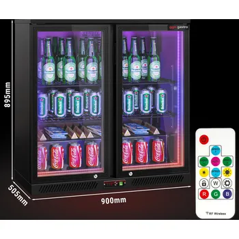 Lednice G.Gastro Barová lednička - 900 mm - 220L - LED osvětlení a 2 křídlové dveře - vnějšel & vnitřek černý