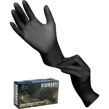 Vyšetřovací rukavice DIAMANTE Disposable Nitrile Gloves - bezpudrové nitrilové rukavice, 100 ks L- Large - černé