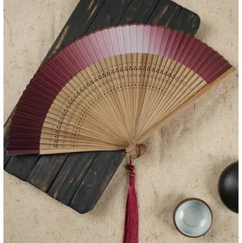 Karnevalový doplněk Flor de Cristal Vějíř dřevěný + saténový okraj - vínový